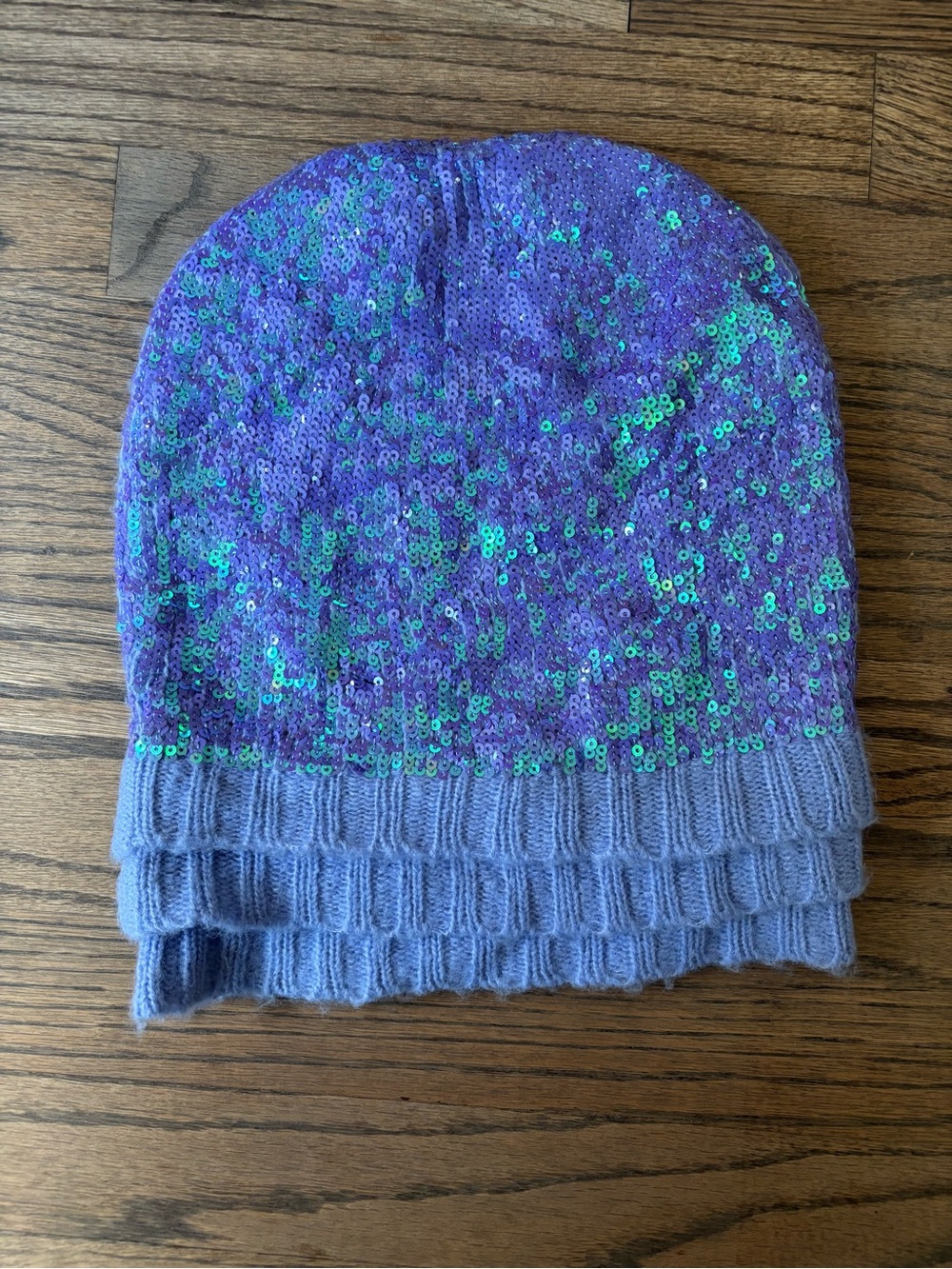 Wildfox Purple Sequin Knit Beanie with Green Iridescent Accents
